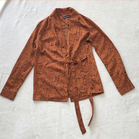 Satin wrap top in copper with dalmation print - Picture 3 of 5